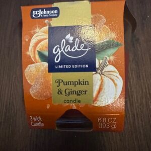 Glade Limited Edition Pumpkin‎ & Ginger 3 Wick Candle 6.8 oz Orange Fall Scent